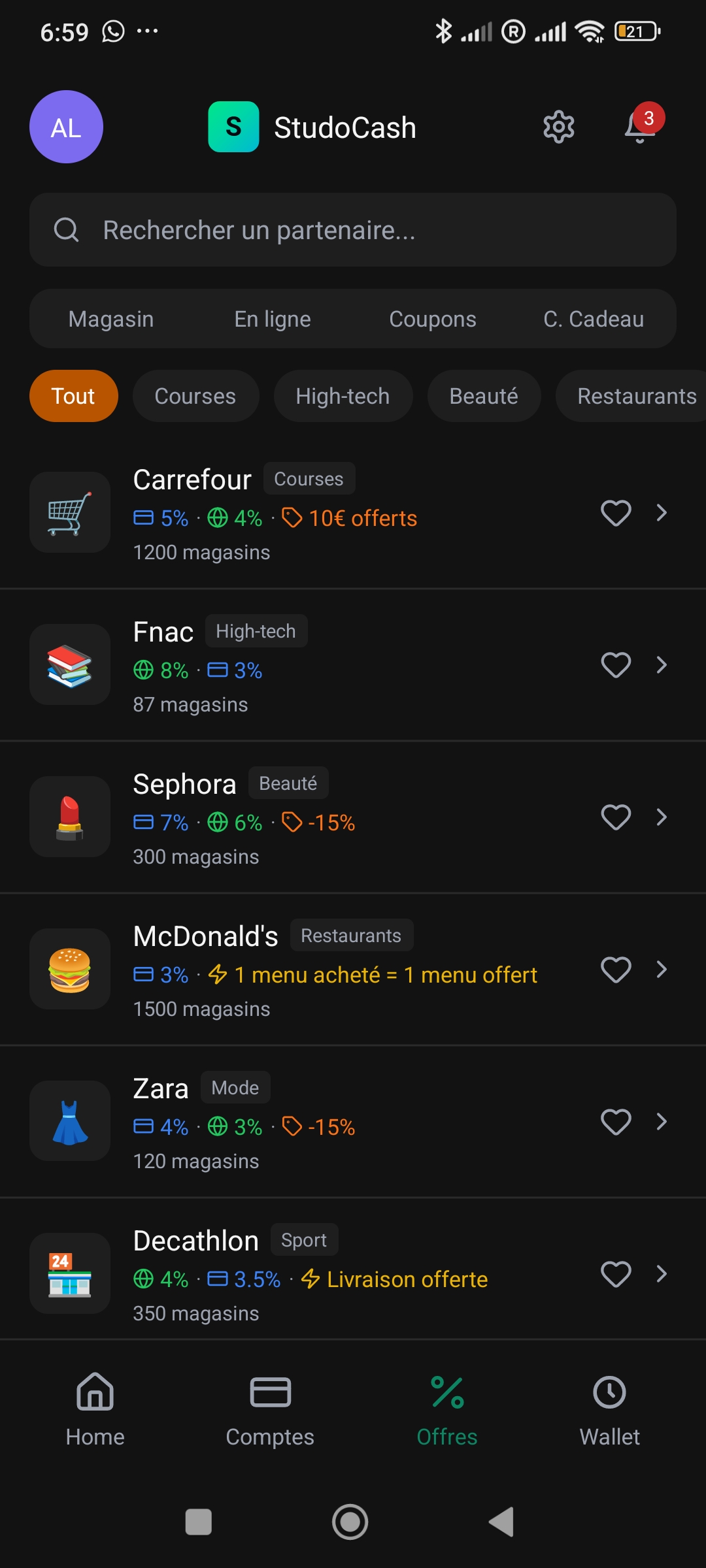 Cashback magasin StudoCash